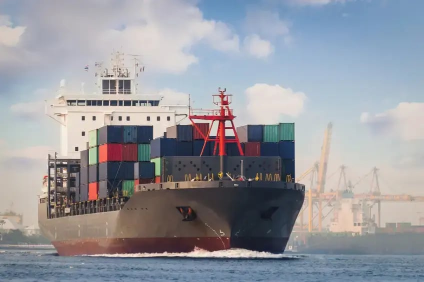 Cargo Ship Loaded with Shipping Containers at Industrial Port
