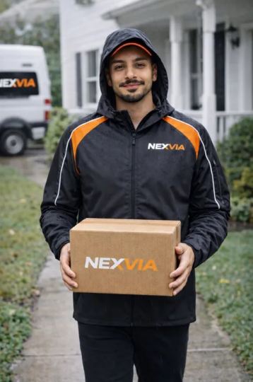 Fed Ex Uniform man walking with box Fed Ex Uniform man walking with box